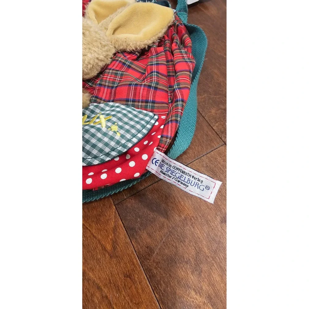 Die Spiegelburg Felix the Rabbit Plush Kids Backpack Plaid Gingham Red Green
